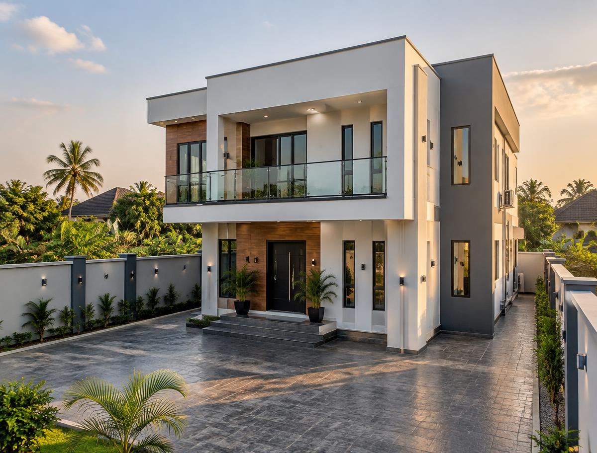 Modern detached duplex in a landscaped compound